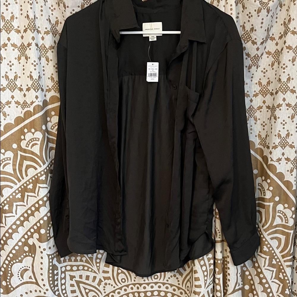 womens American Eagle Outfitters Charcoal Button-Up Shirt swimsuit cover up